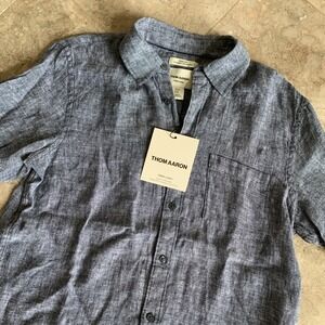 THOM AARON MENS BUTTON-DOWN 100% LINEN SHIRT BLUE SIZE MEDIUM NEW WITH TAG